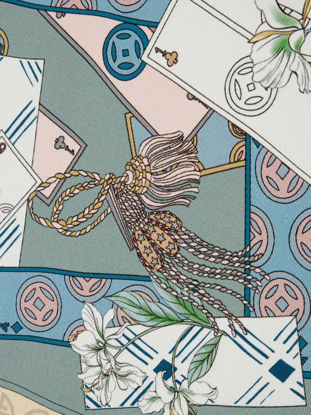 Shanghai Tang A Winning Hand silk foulard Beige