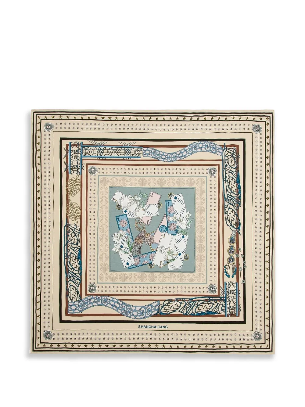 Shanghai Tang A Winning Hand silk foulard - Nude