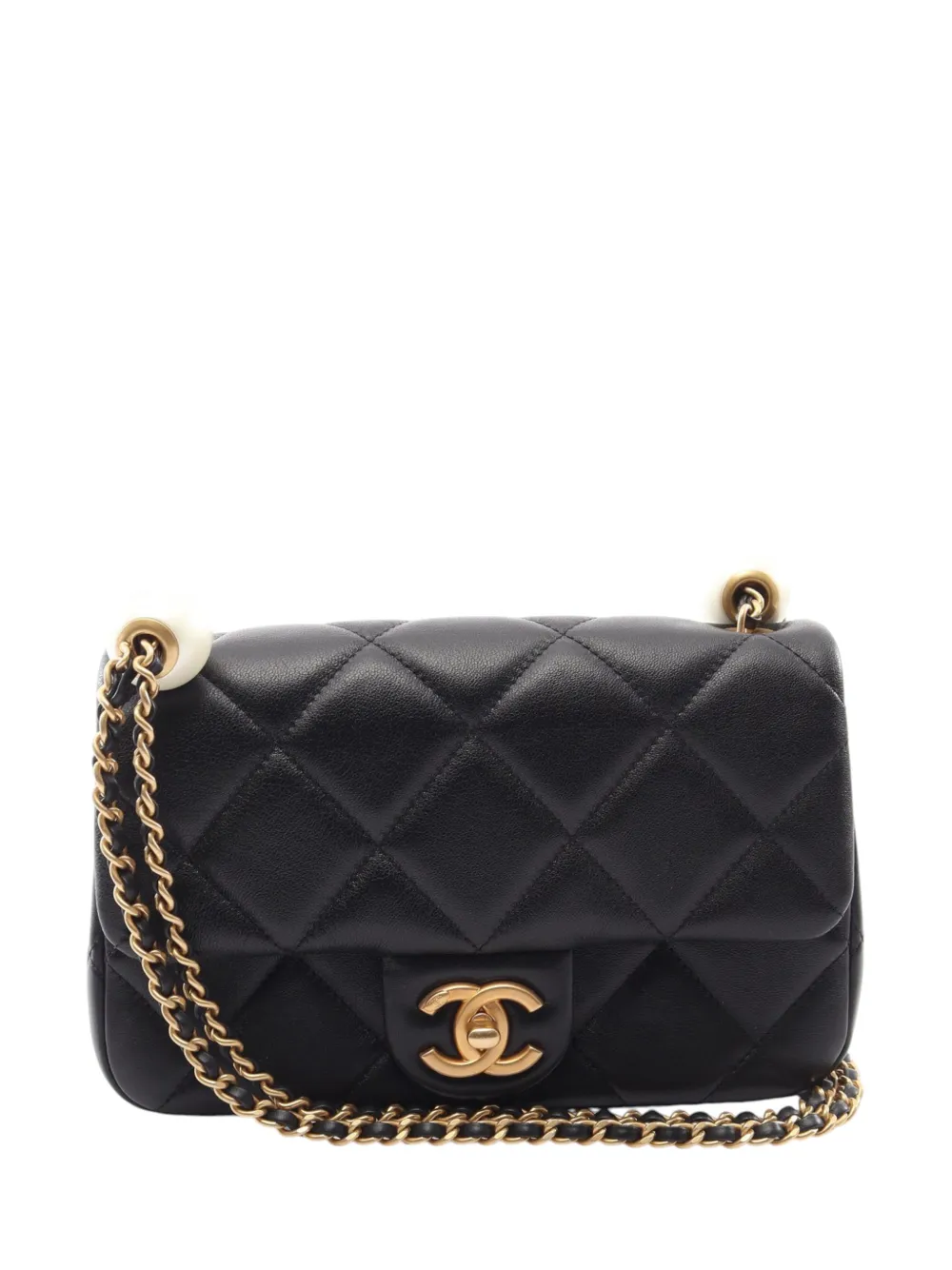 CHANEL Pre-Owned 2021-2026 Small Quilted Lambskin Pearl Flap shoulder bag - Black