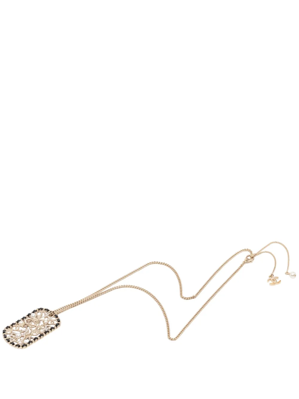 CHANEL Pre-Owned 2020 CC Gold Plated Mosaic Estate Clover Star Leather Woven Chain Pendant Necklace costume necklace