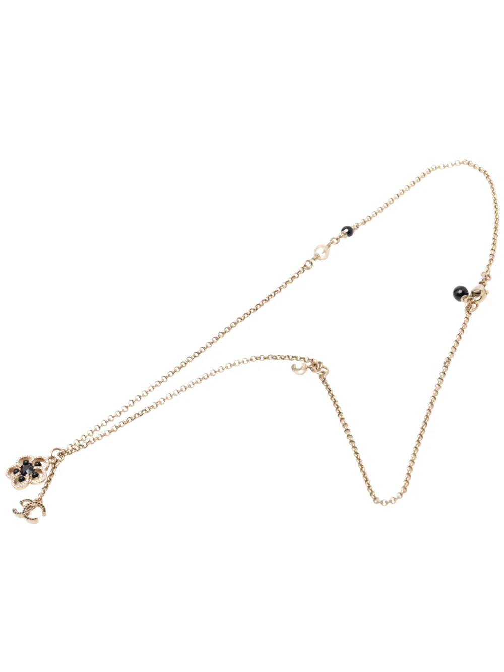 CHANEL Pre-Owned 2019 CC Gold Plated Strass Faux Pearl Flower Pendant Necklace costume necklace