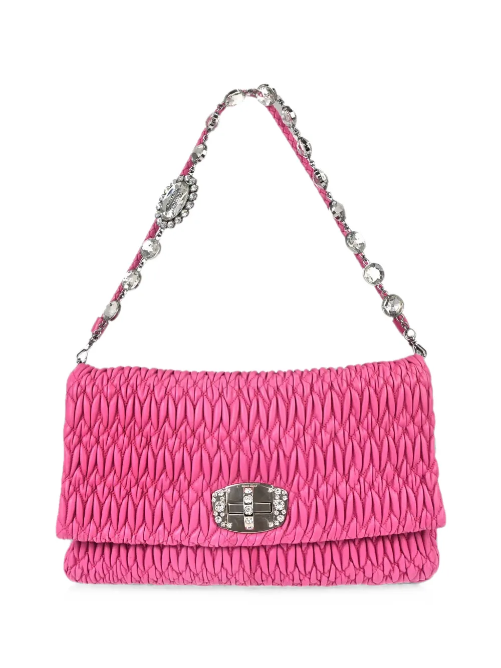 Miu Miu Pre-Owned 1990-2000s Matelassé crystal-embellished shoulder bag - Pink