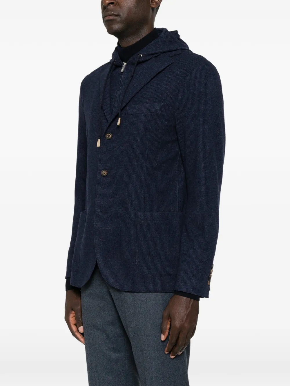 Eleventy Wafelgebreid jack met capuchon Blauw