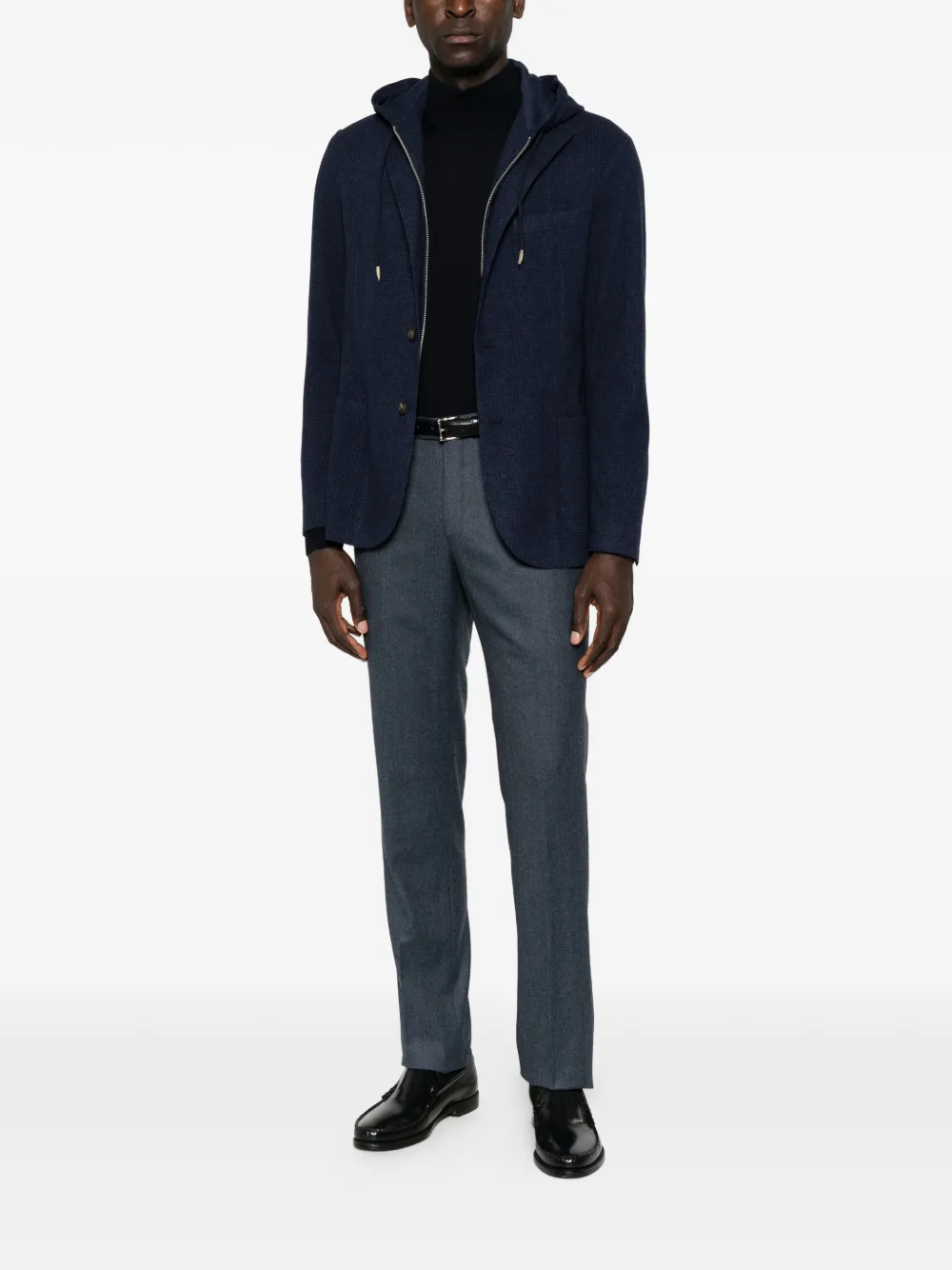 Eleventy Wafelgebreid jack met capuchon Blauw