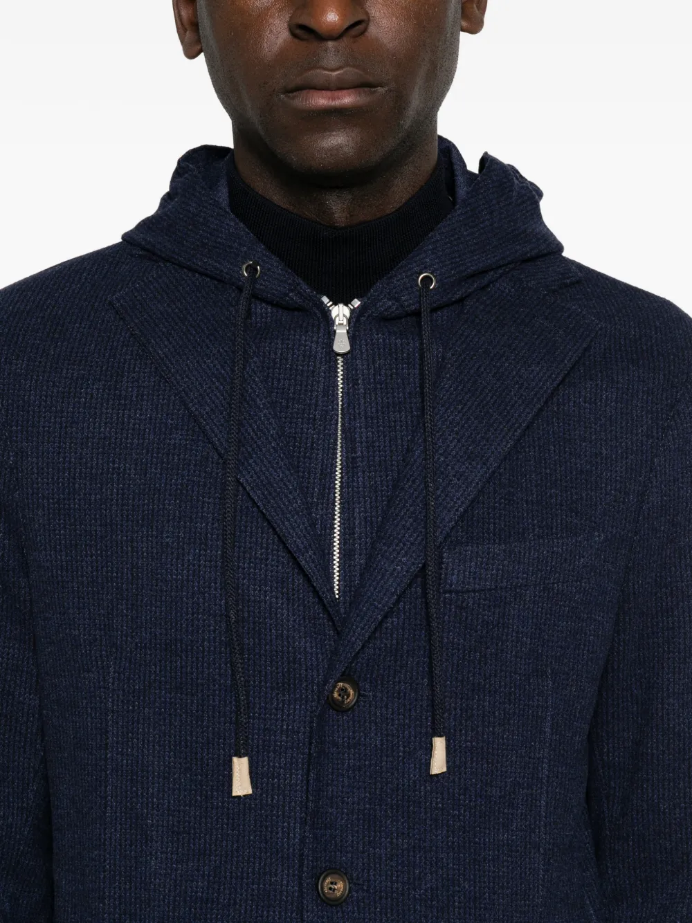 Eleventy Wafelgebreid jack met capuchon Blauw