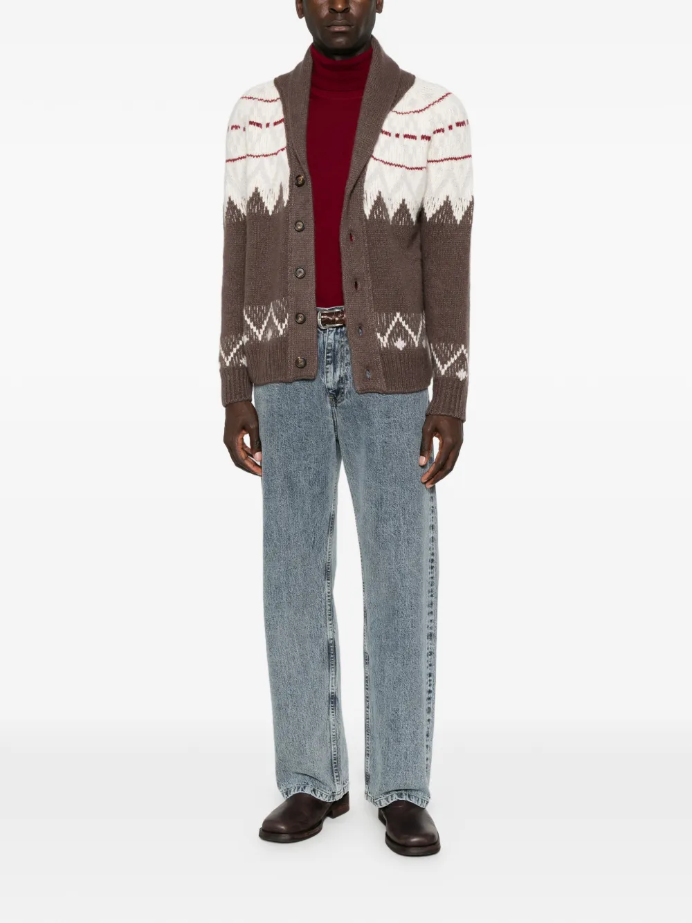Eleventy Fair Isle vest met sjaalkraag Bruin
