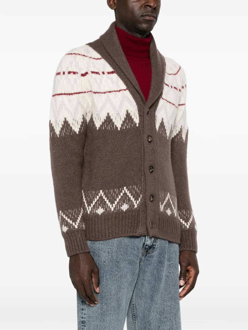 Eleventy Fair Isle vest met sjaalkraag Bruin