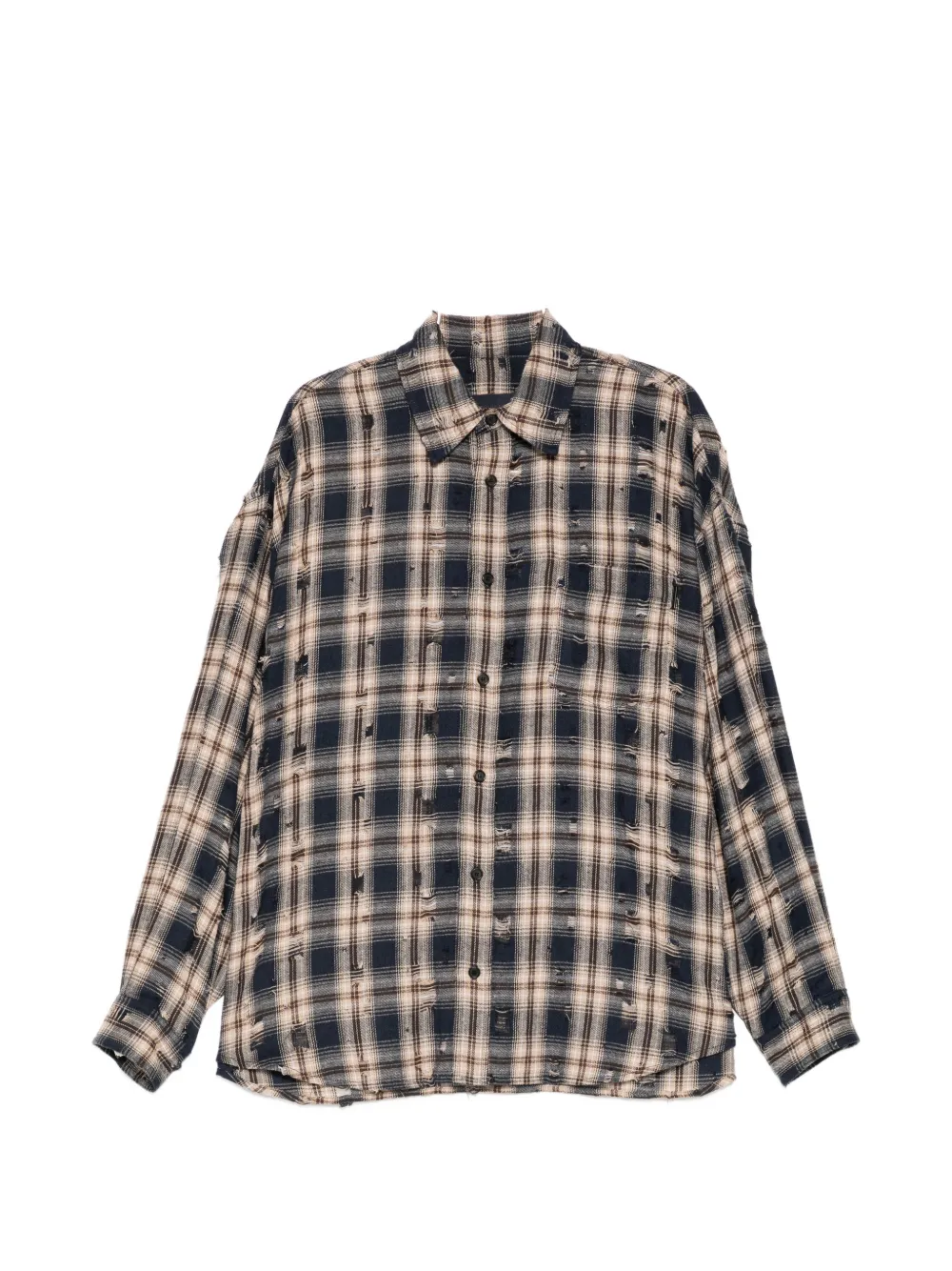Juun.J distressed check-pattern shirt - Blu