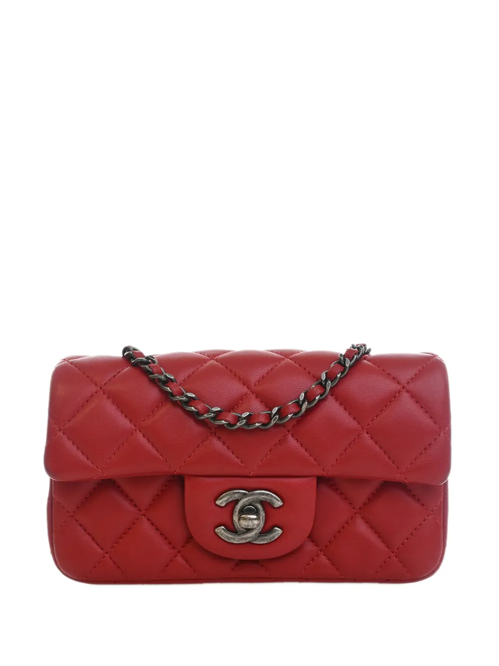 CHANEL Pre-Owned 2014-2015 Extra Mini Rectangular Classic Lambskin Single Flap crossbody bag - Red