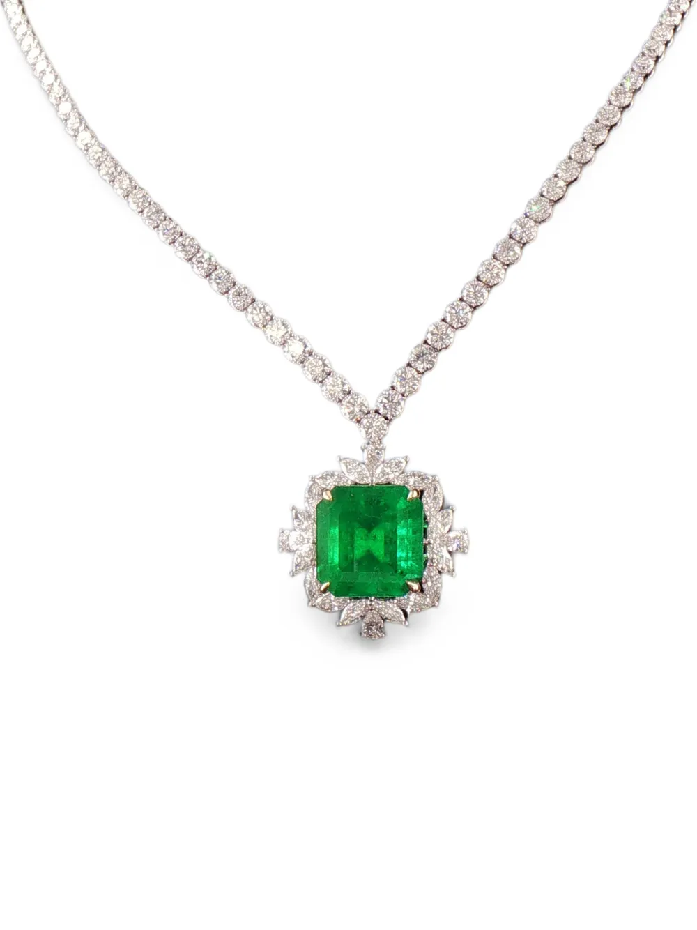 HYT Jewelry Colombian Muzo Halskette mit Smaragd und Diamant - Silber