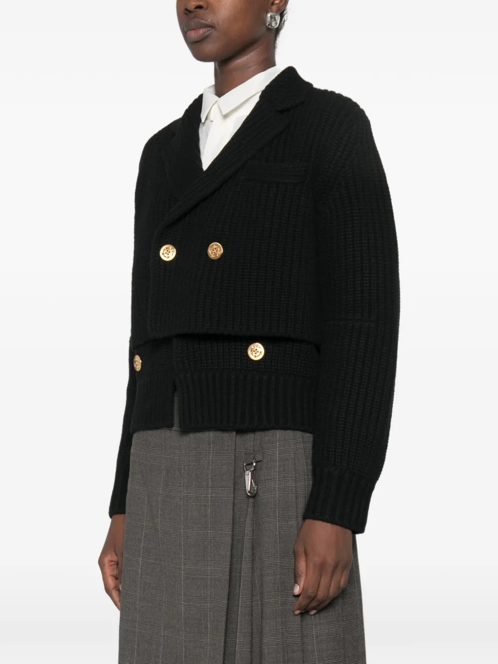 sacai Geribbeld vest met dubbele rij knopen Zwart