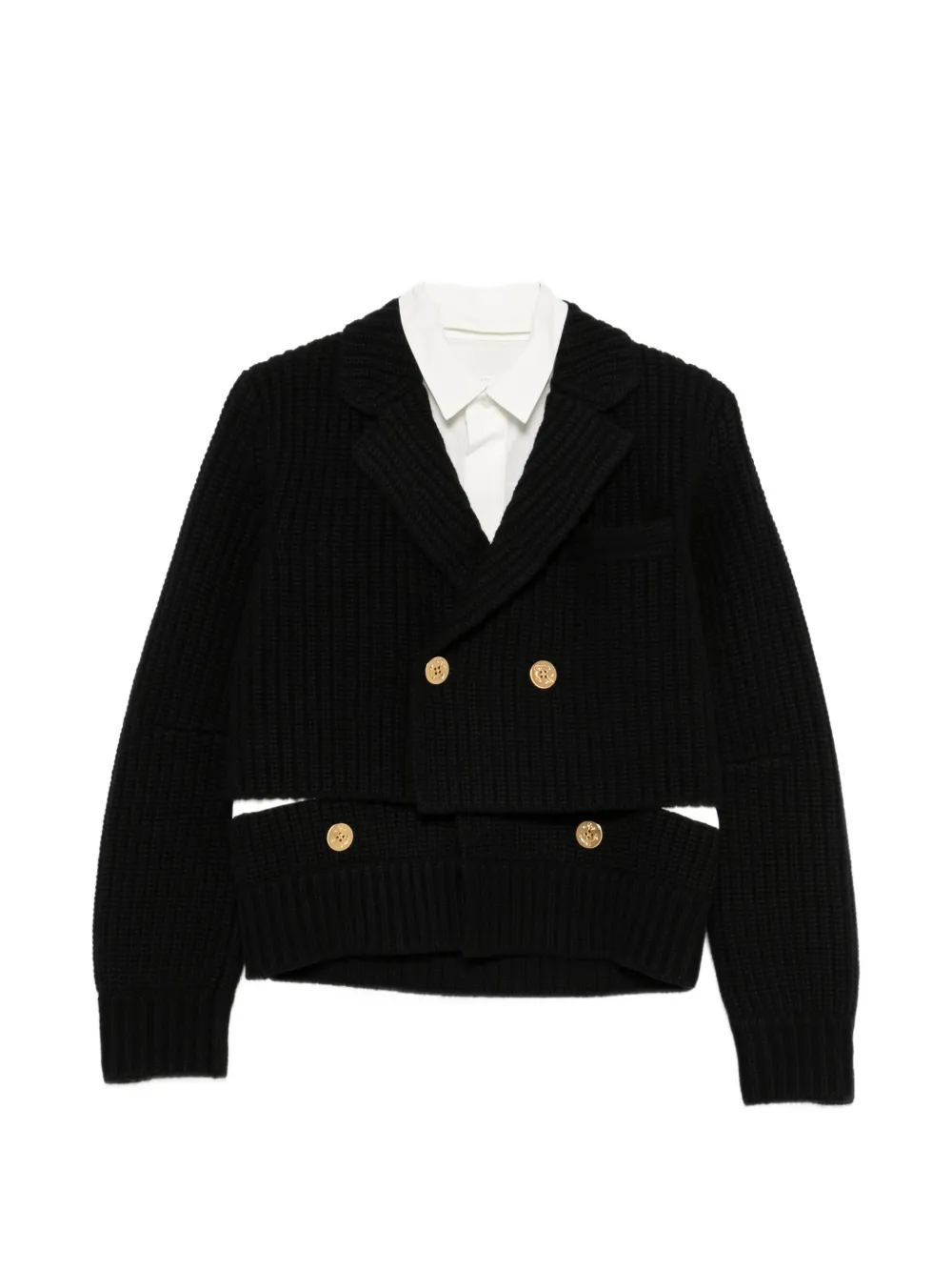sacai double-breasted ribbed cardigan - Schwarz