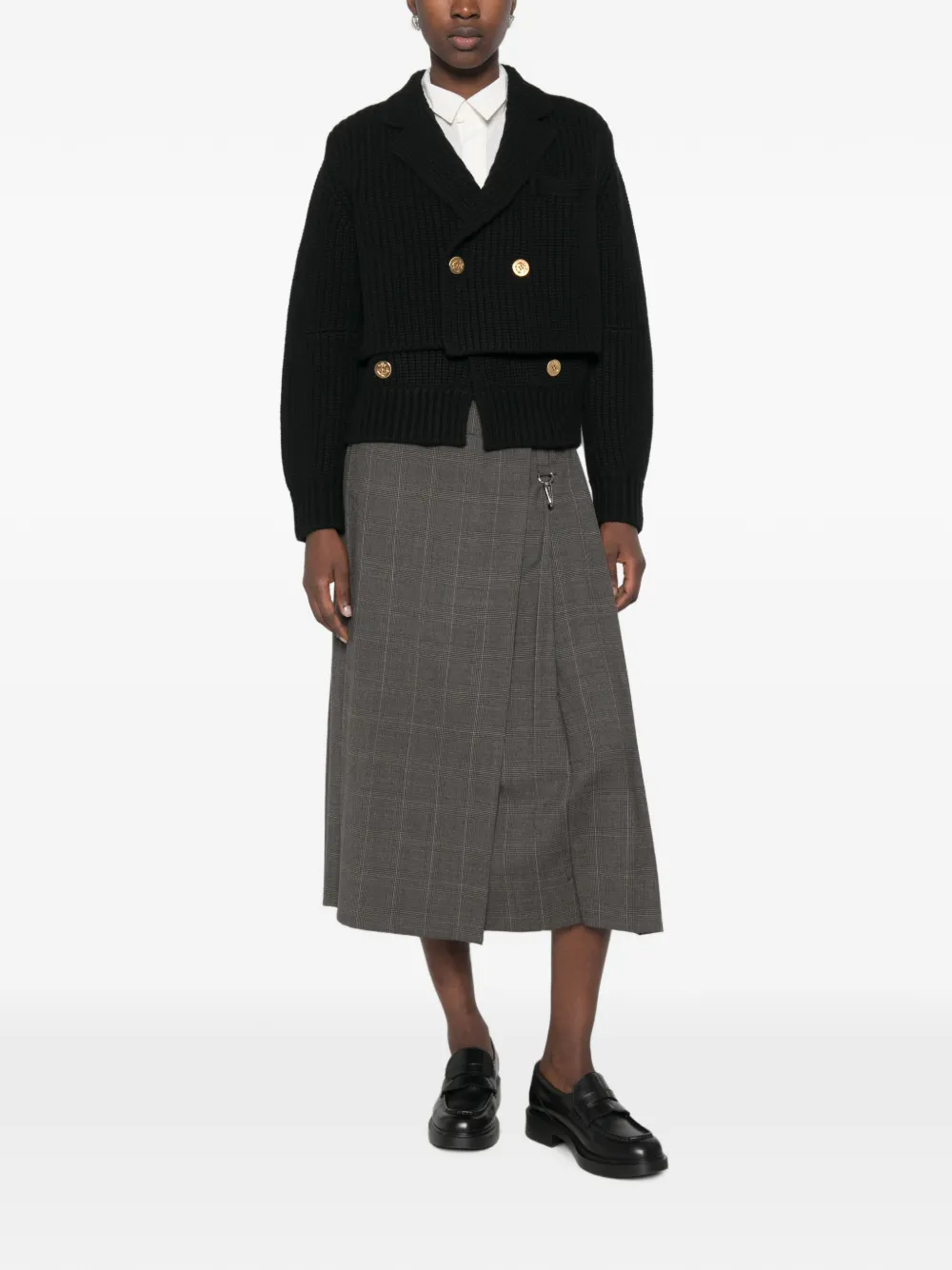 sacai Geribbeld vest met dubbele rij knopen Zwart