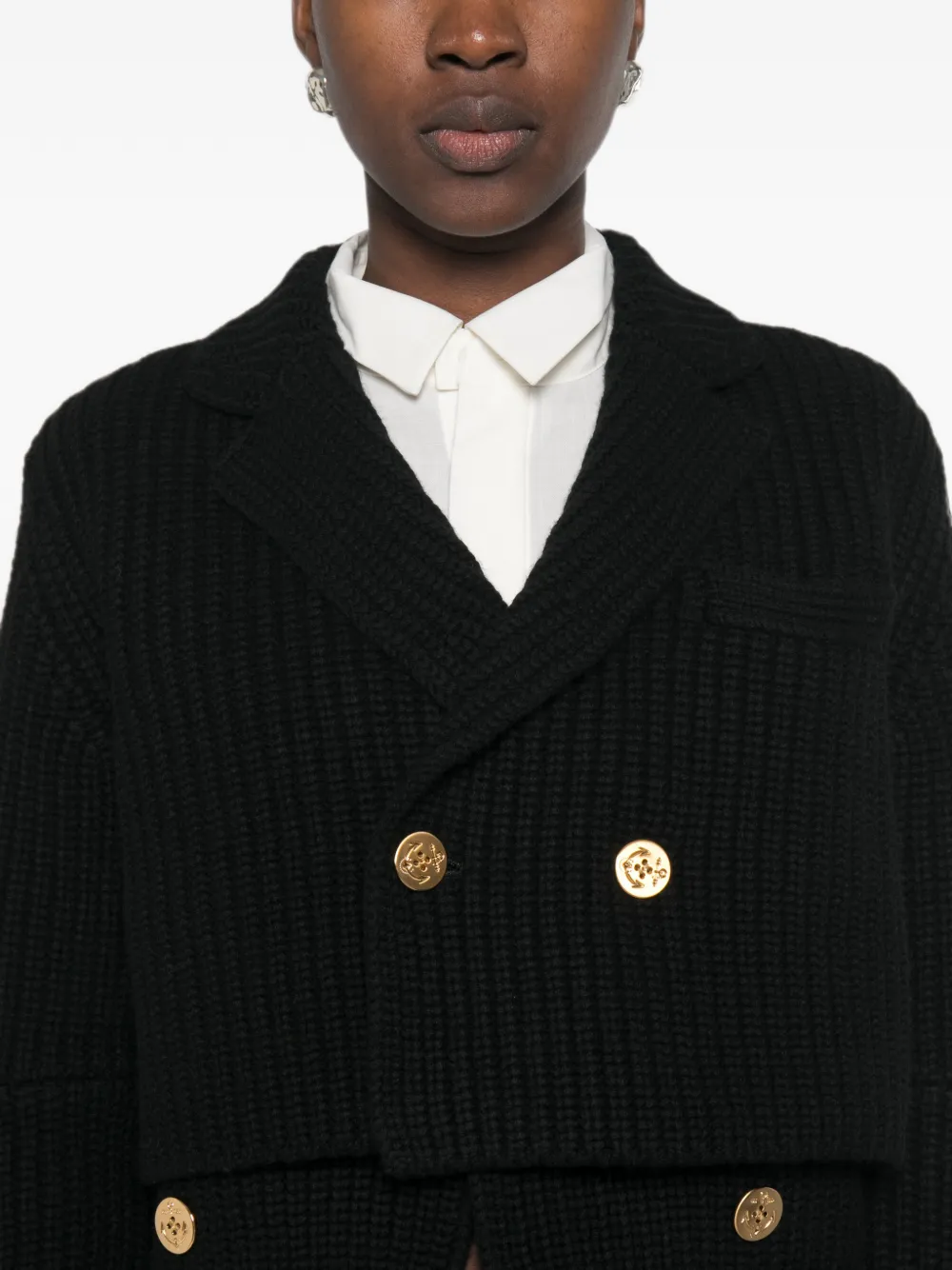 sacai Geribbeld vest met dubbele rij knopen Zwart