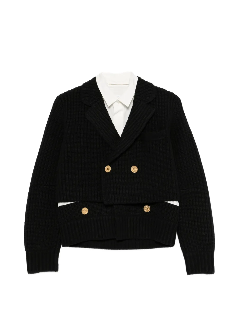 Sacai Geribbeld vest met dubbele rij knopen Zwart