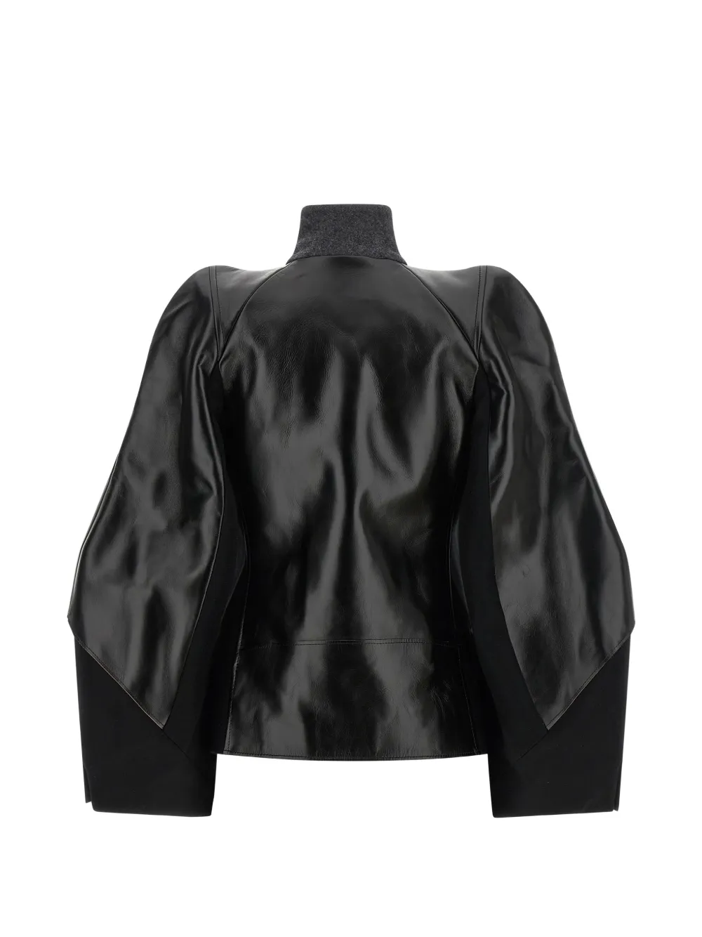 Sacai Leather Panelled Double Breasted Wool Jacket In Black