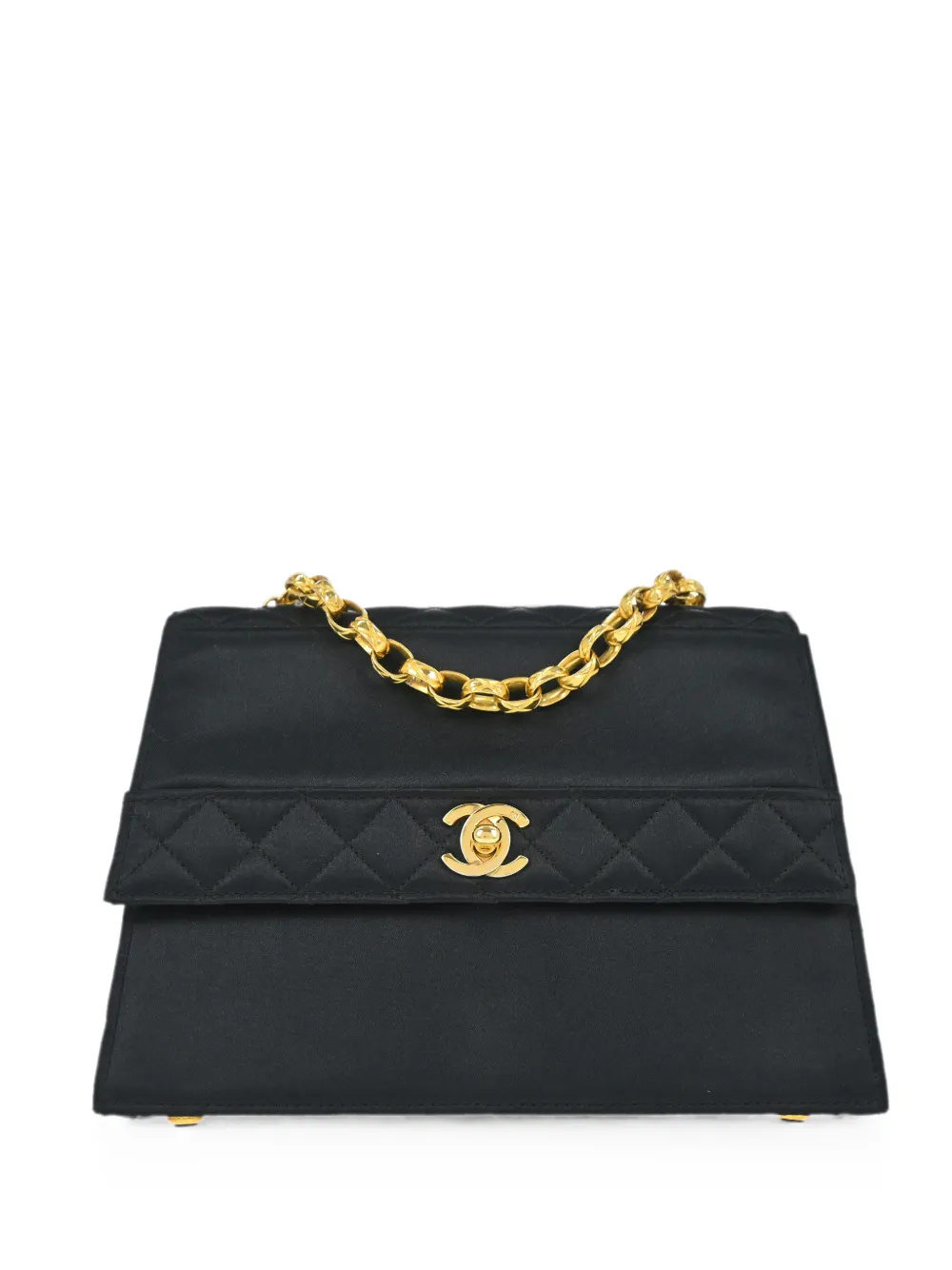Pre-owned Chanel 1990 Straight Flap Shoulder Bag In Black