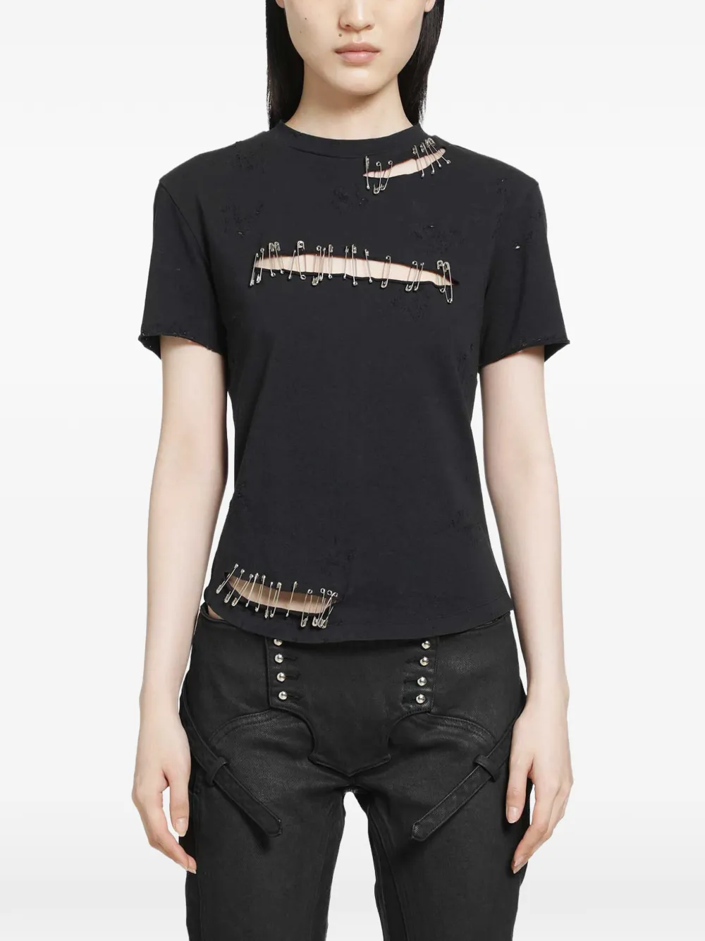 Dilara Findikoglu safety-pin cut-out T-shirt - Schwarz