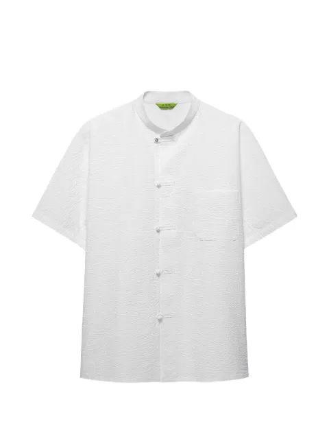 Shanghai Tang seersucker frog-fastening shirt