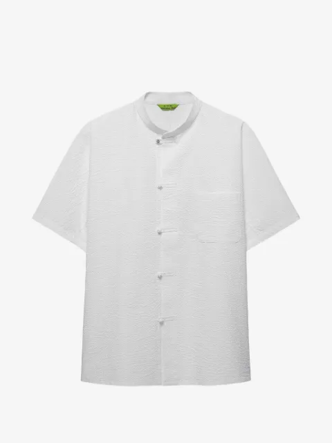 Shanghai Tang seersucker frog-fastening shirt