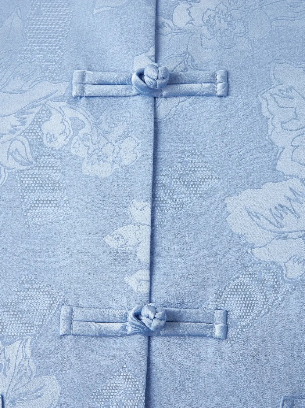Shanghai Tang Blouse met jacquard bloemen-patroon en ceintuur Blauw