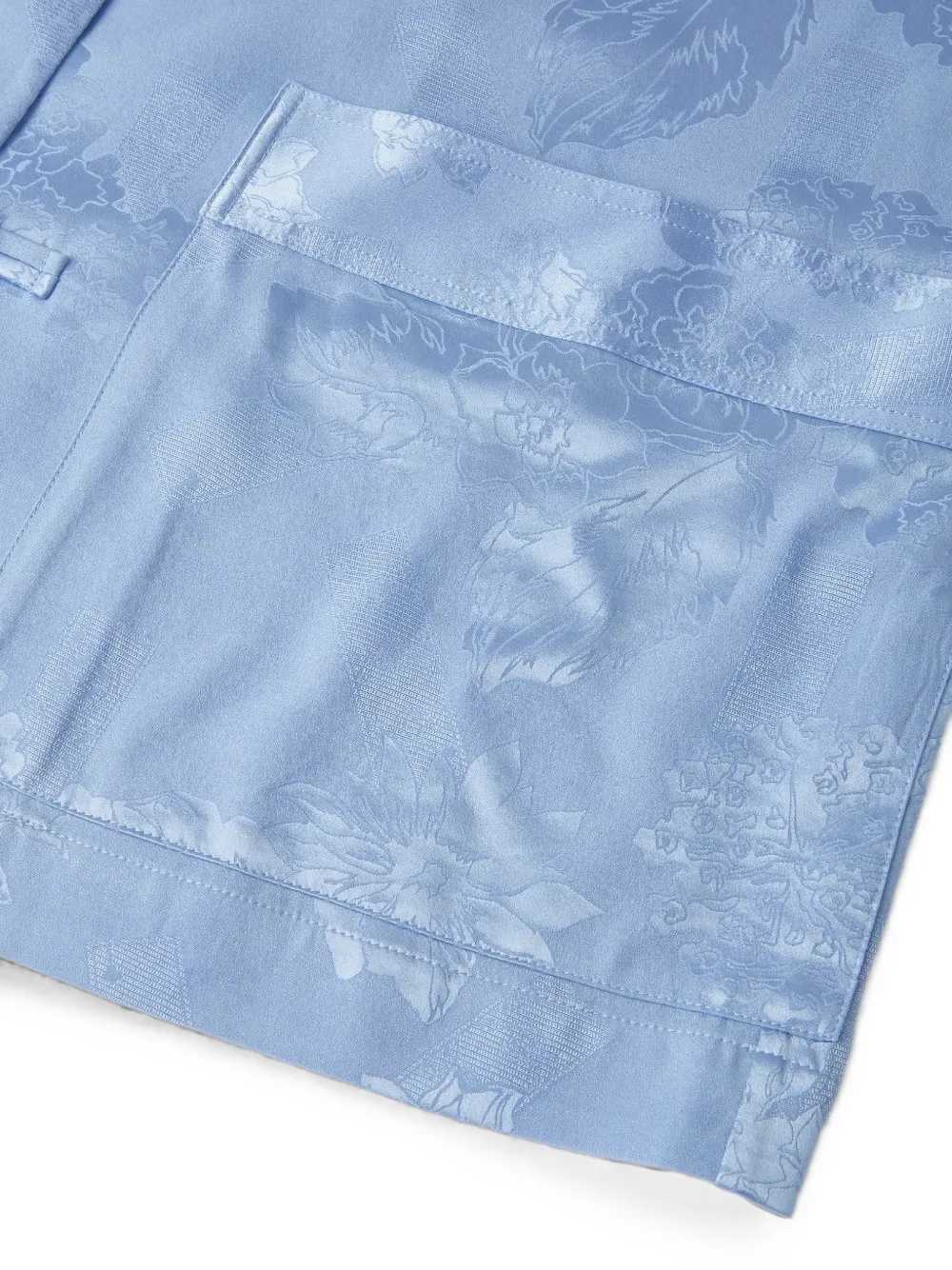 Shanghai Tang Blouse met jacquard bloemen-patroon en ceintuur Blauw