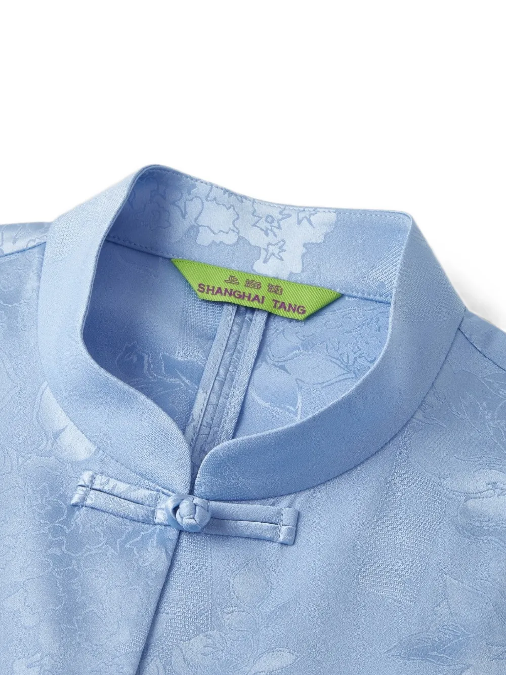 Shanghai Tang Blouse met jacquard bloemen-patroon en ceintuur Blauw