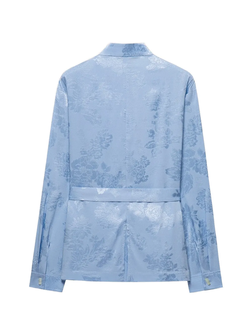 Shanghai Tang Blouse met jacquard bloemen-patroon en ceintuur Blauw