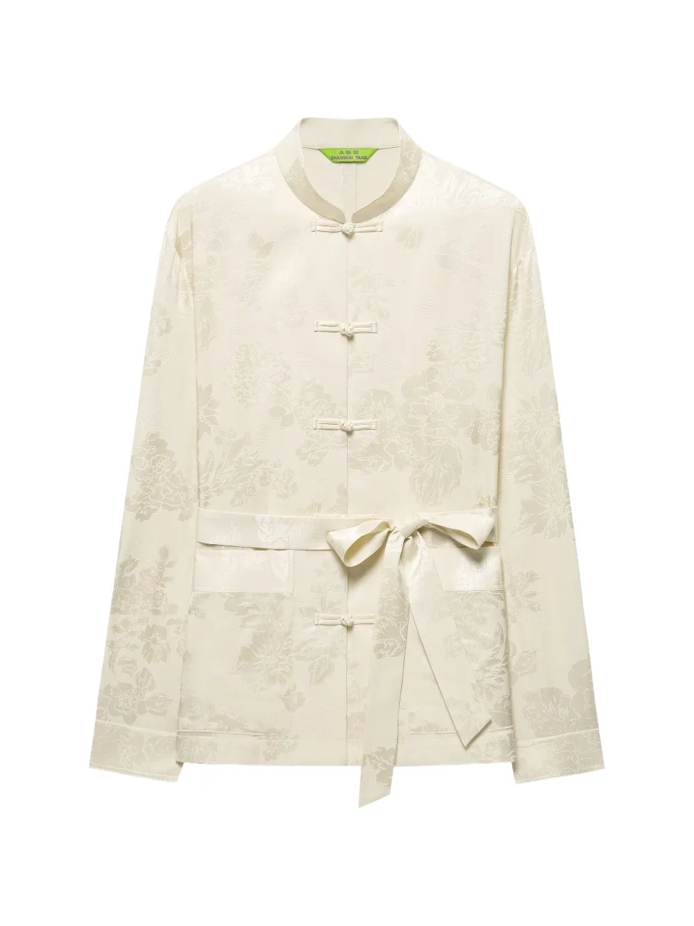 Shanghai Tang floral-jacquard belted shirt - Neutrals