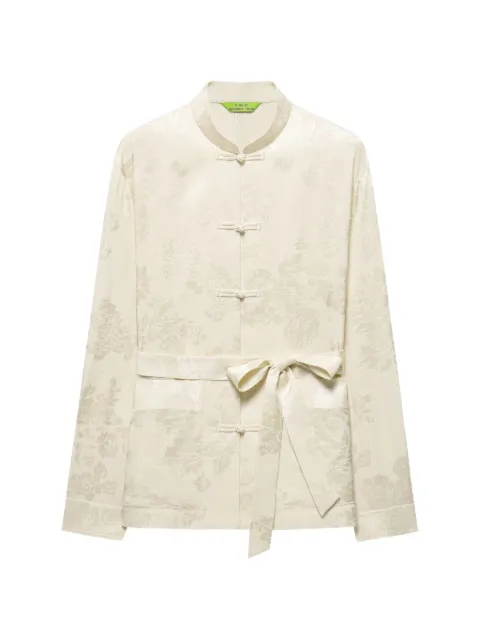 Shanghai Tang floral-jacquard belted shirt