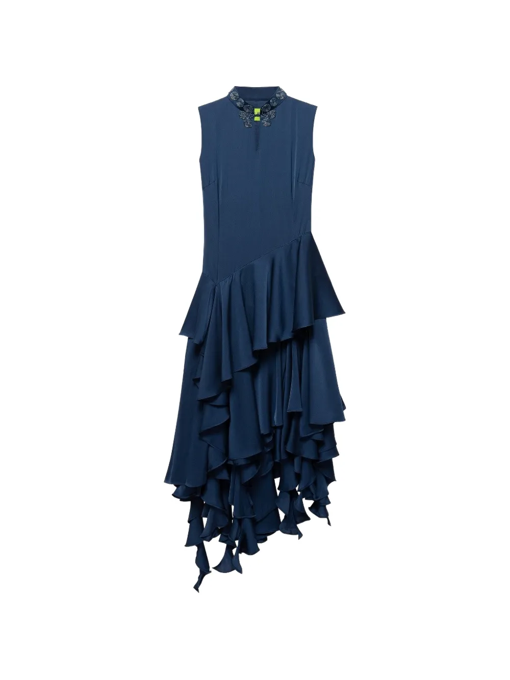 Shanghai Tang bead-embellished ruffled Qipao dress - Blau