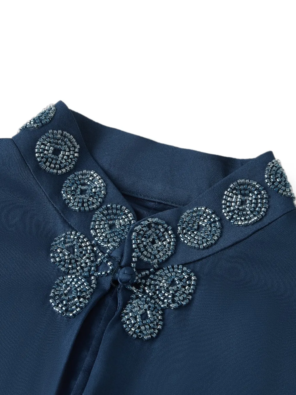 Shanghai Tang Qipao jurk verfraaid met kralen en ruches Blauw