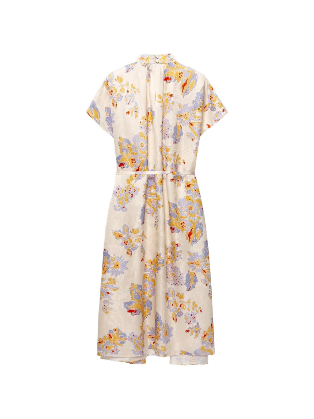 Shanghai Tang Zijde midi-jurk met bloemenprint Beige