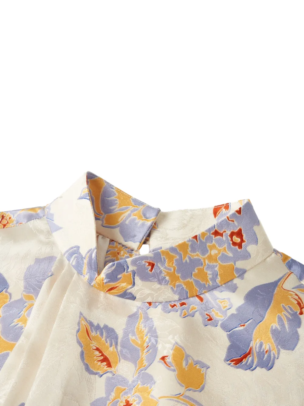 Shanghai Tang Zijde midi-jurk met bloemenprint Beige