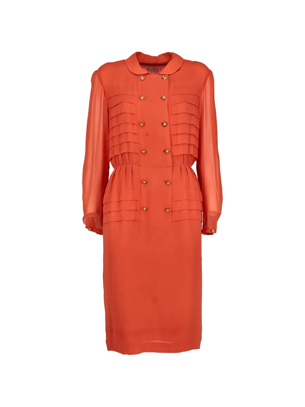Pre-owned Vintage 80's Midi Tiered Double-breasted Dress In Orange
