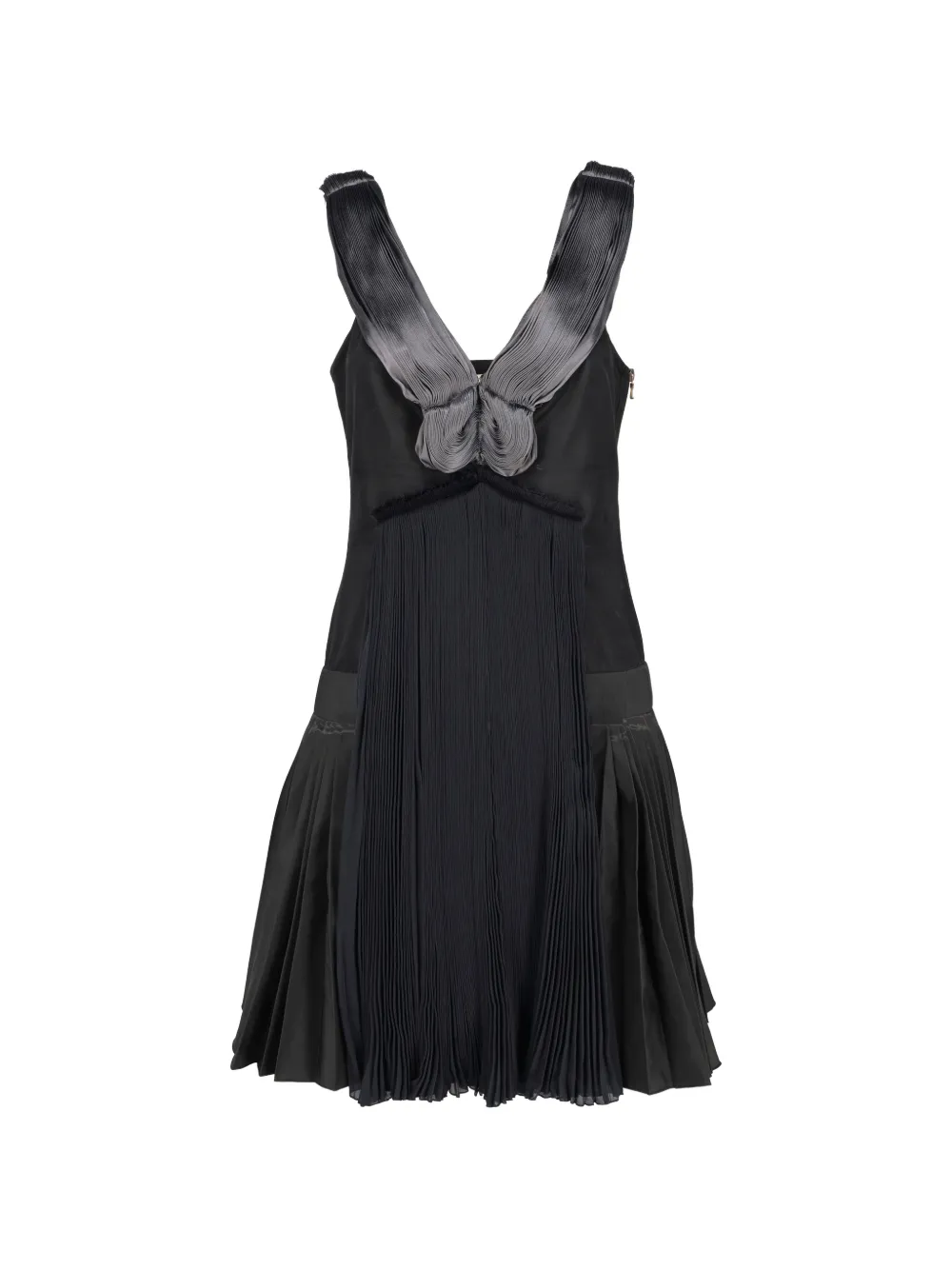 Pre-owned Lanvin 2007 Pleated V-neck Mini Dress In Black