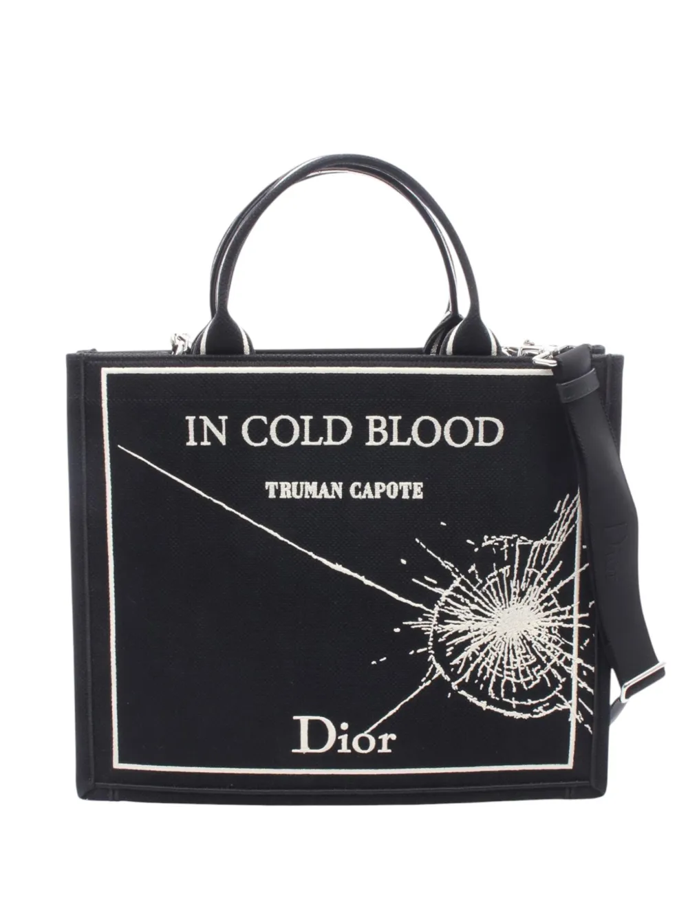 Pre-owned Dior 2025-2026 Medium Canvas Book Cover Embroidery Book Tote With Strap Satchel In Black