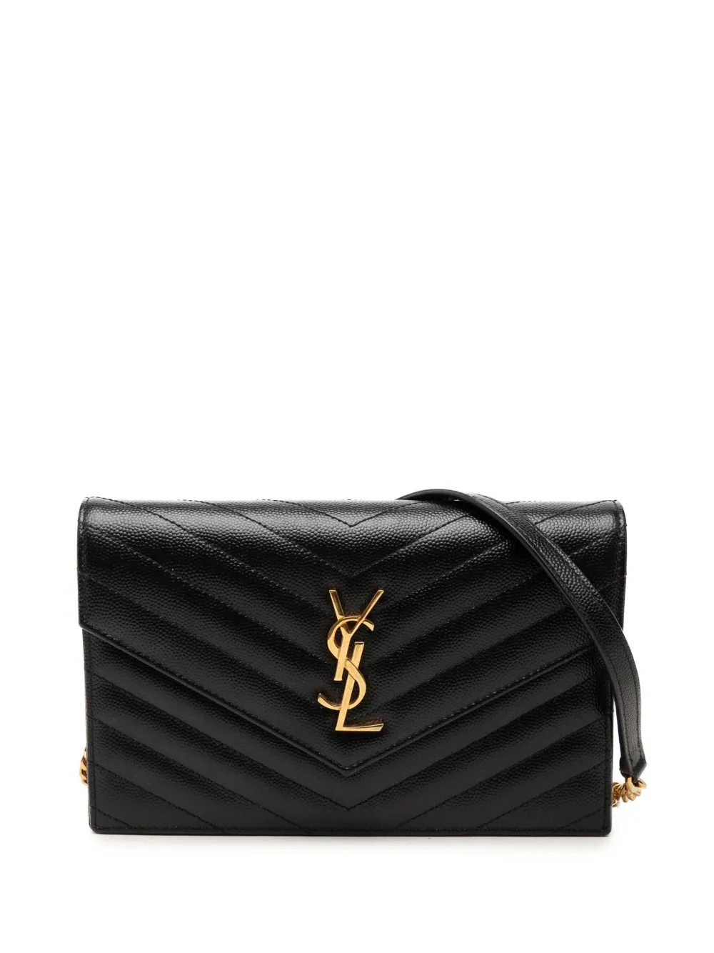 Saint Laurent Pre-Owned 2025 Grain De Poudre Chevron Cassandre Envelope Chain Wallet crossbody bag - Nero