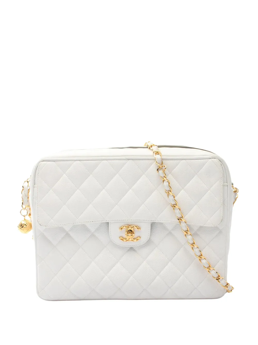 CHANEL Pre-Owned 1991-1994 CC Quilted Caviar Coco Ball Camera Bag crossbody bag - White