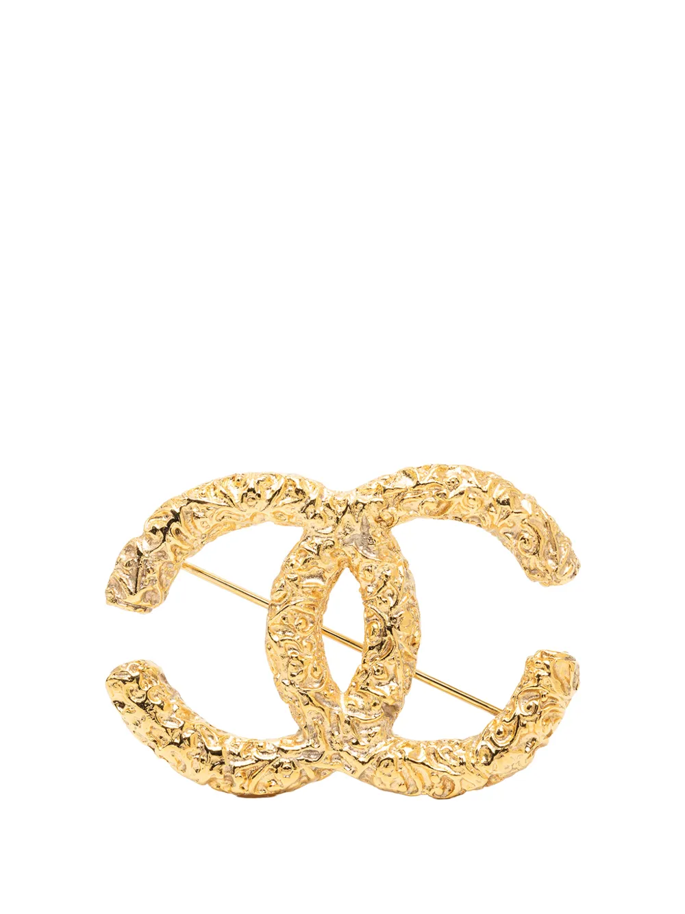 CHANEL Pre-Owned 2001 CC Gold Plated Baroque Embossed Brooch costume brooch
