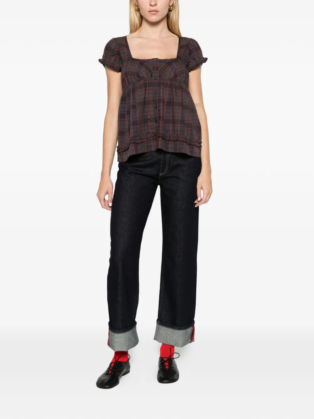 DAMSON MADDER straight-leg Montana turn-up jeans indigo selvedge Blauw