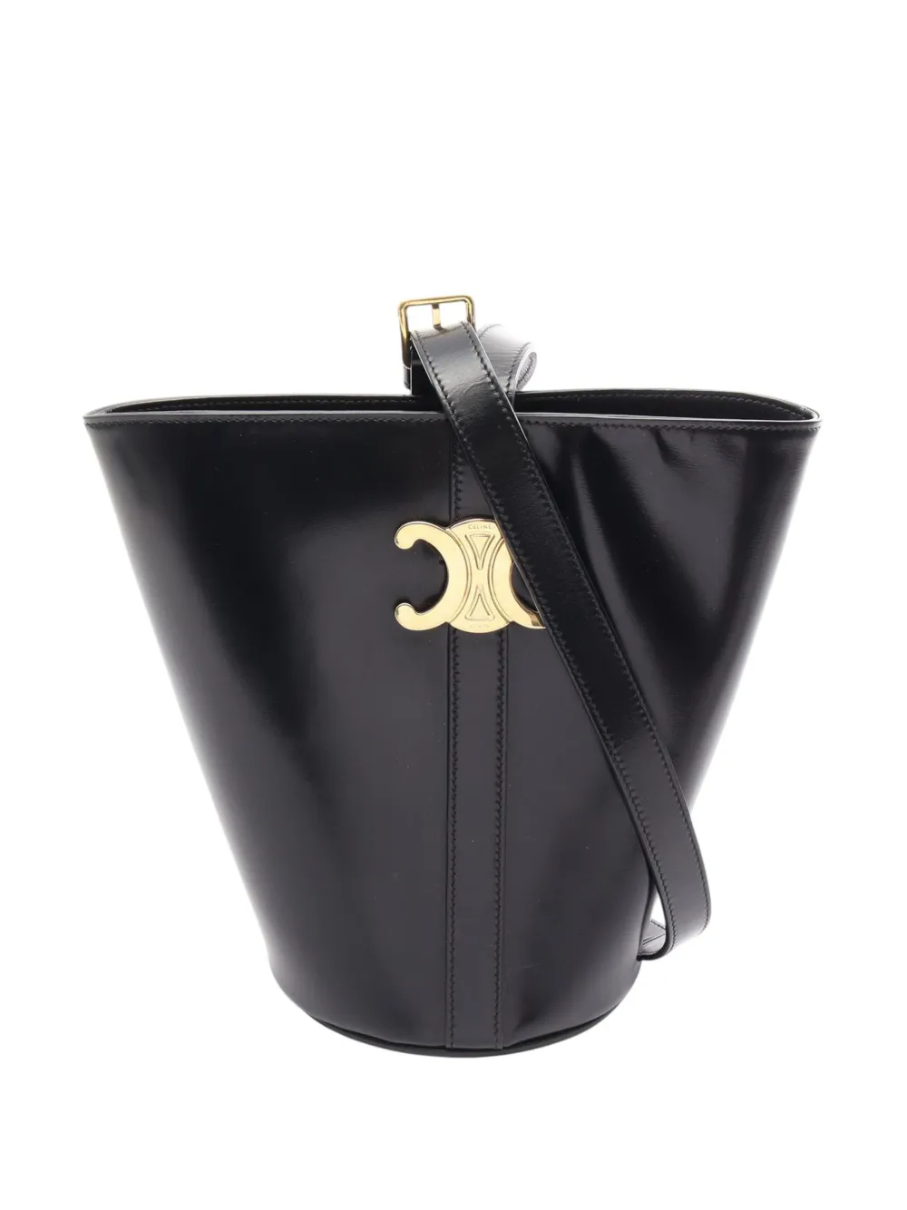 Celine Pre-Owned 2021-2025 Leather Triomphe bucket bag - Black