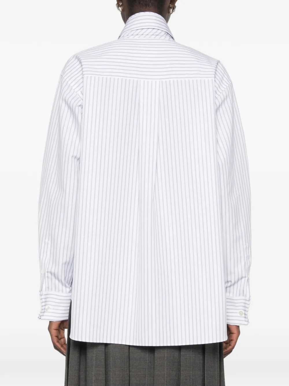sacai Gestreepte shirt met gestrikte hals Wit