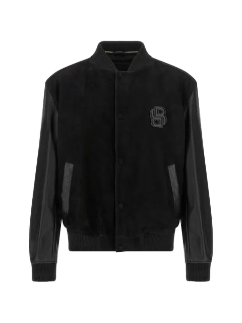 BOSS monogram-patch bomber jacket