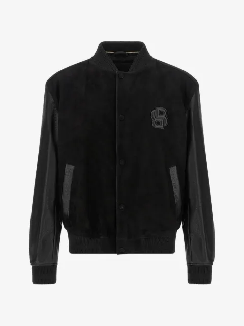 BOSS monogram-patch bomber jacket