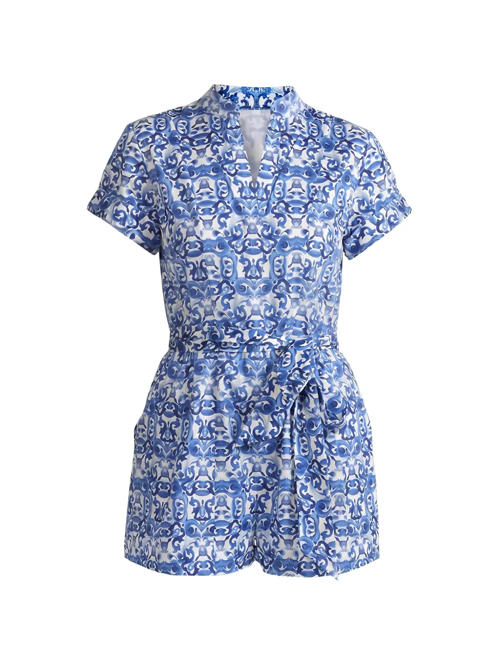 alice + olivia majolica-print belted playsuit - Blu