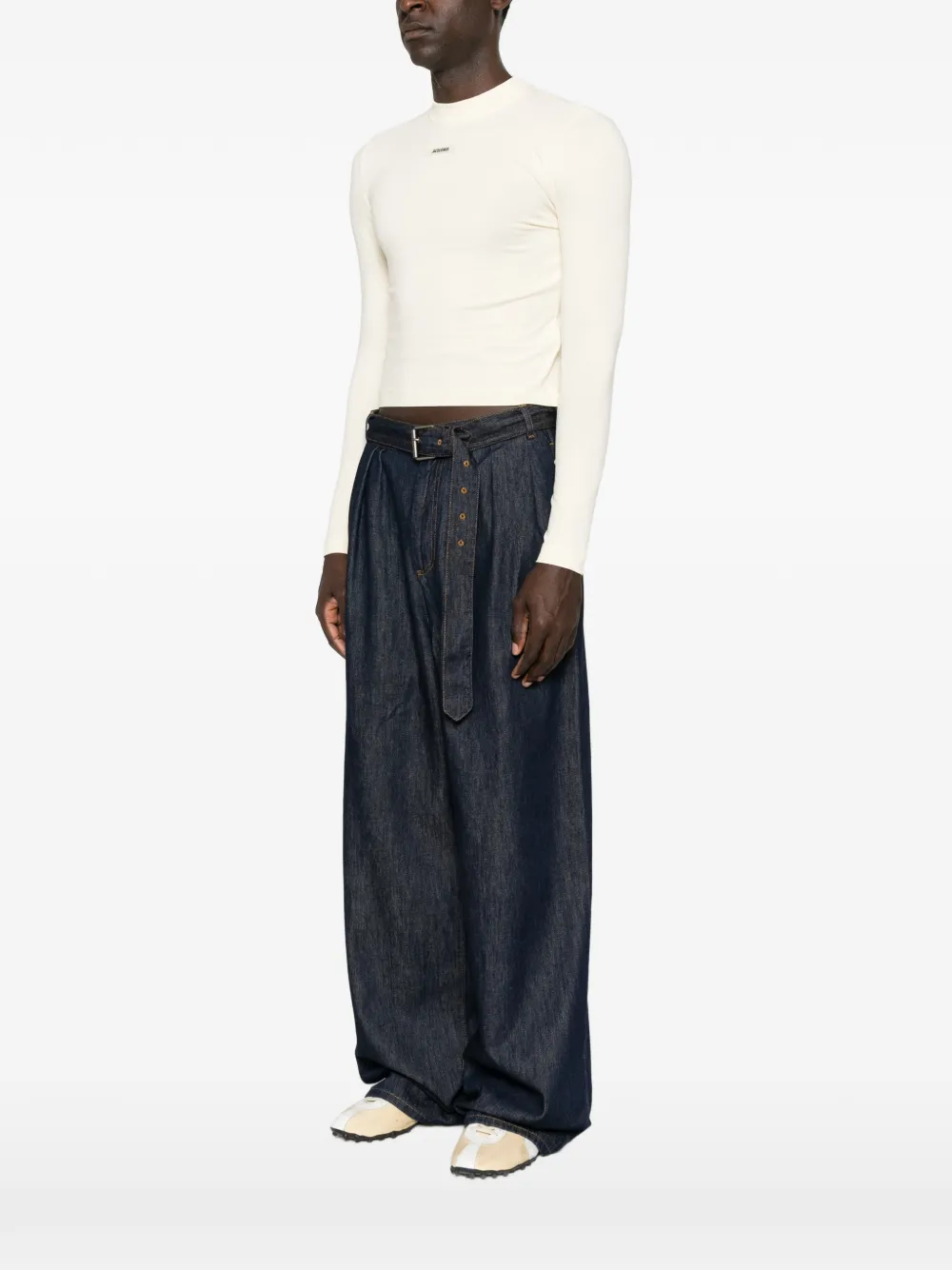 Jacquemus T-shirt met logopatch en lange mouwen Beige