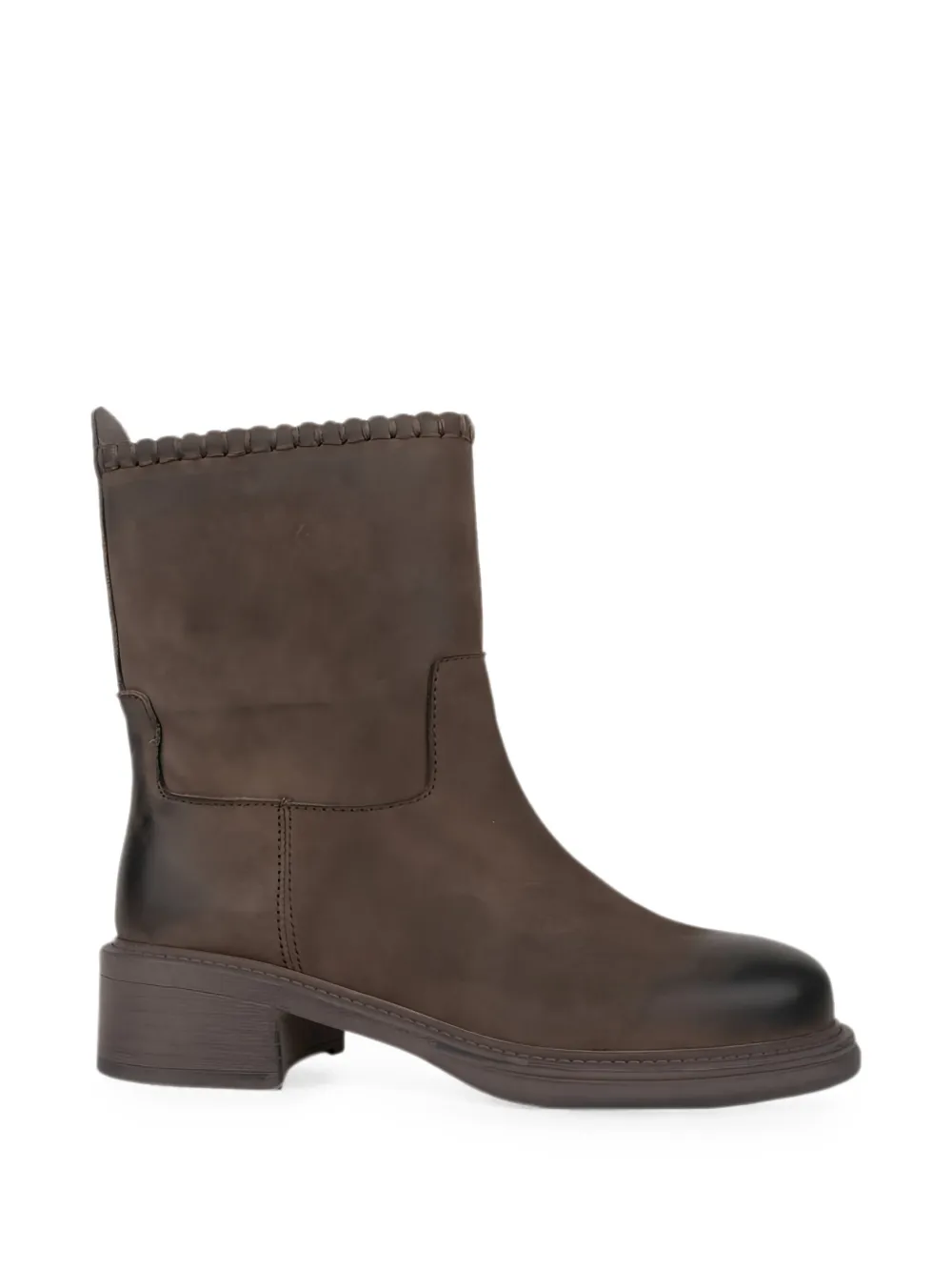 LINDA BAUMANN burnished whipstitch-trim boots Bruin