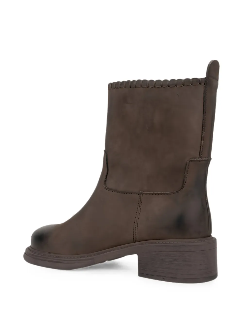 LINDA BAUMANN burnished whipstitch-trim boots Bruin