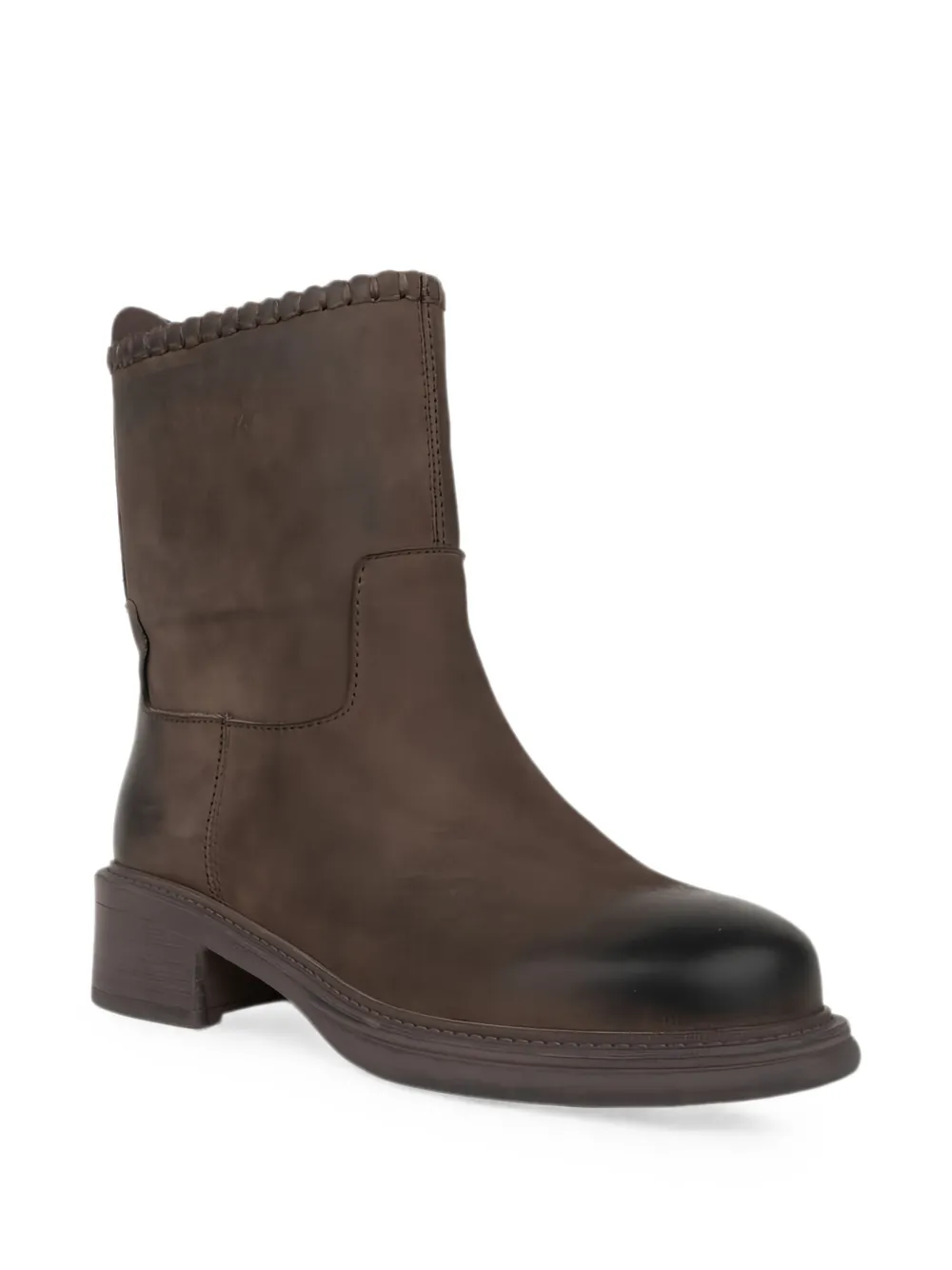 LINDA BAUMANN burnished whipstitch-trim boots Bruin